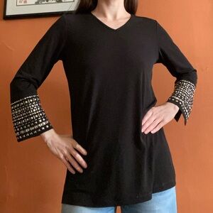Late 2000s Dark Boho Black Tunic with Embellished Stud Sleeves